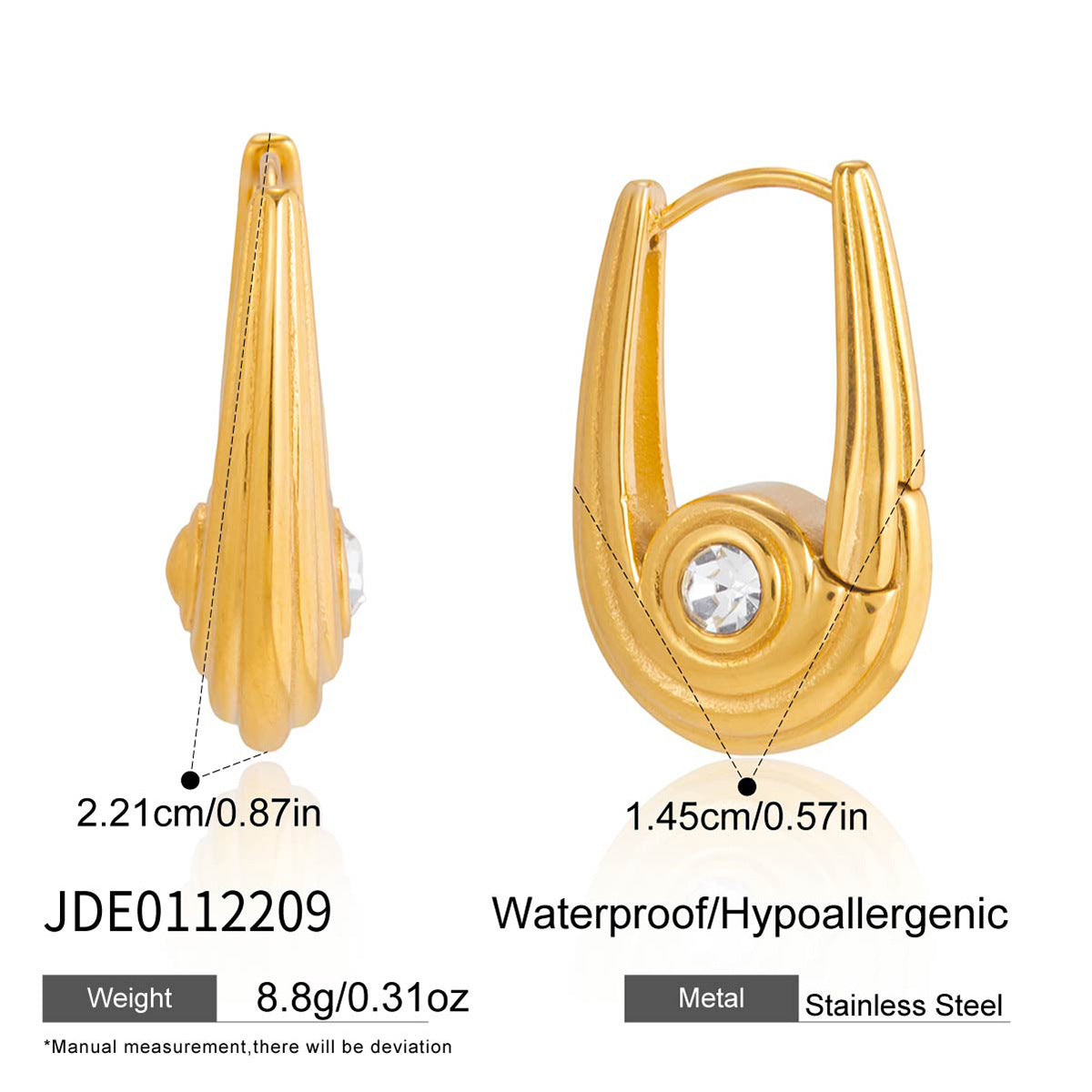 Elegant Geometric Stainless Steel Rhinestone U-Shaped Hoop Earrings for Women