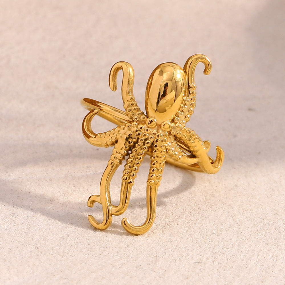 Unique Octopus Open Ring Stainless Steel 18K Gold Plated Geometric Design