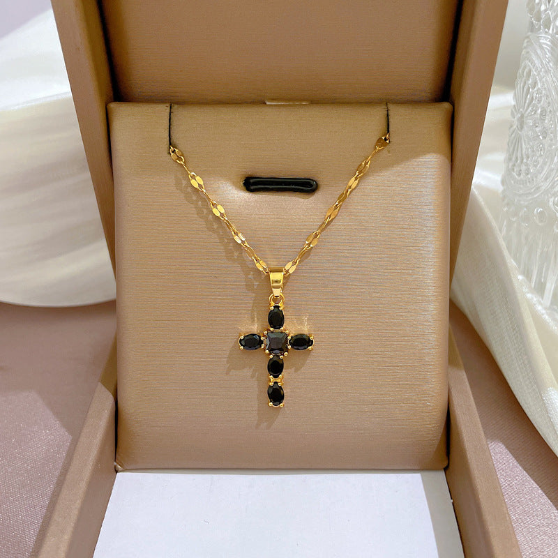 Collar de cadena de titanio y acero geométrico de lujo con incrustaciones de diamantes de imitación para unisex