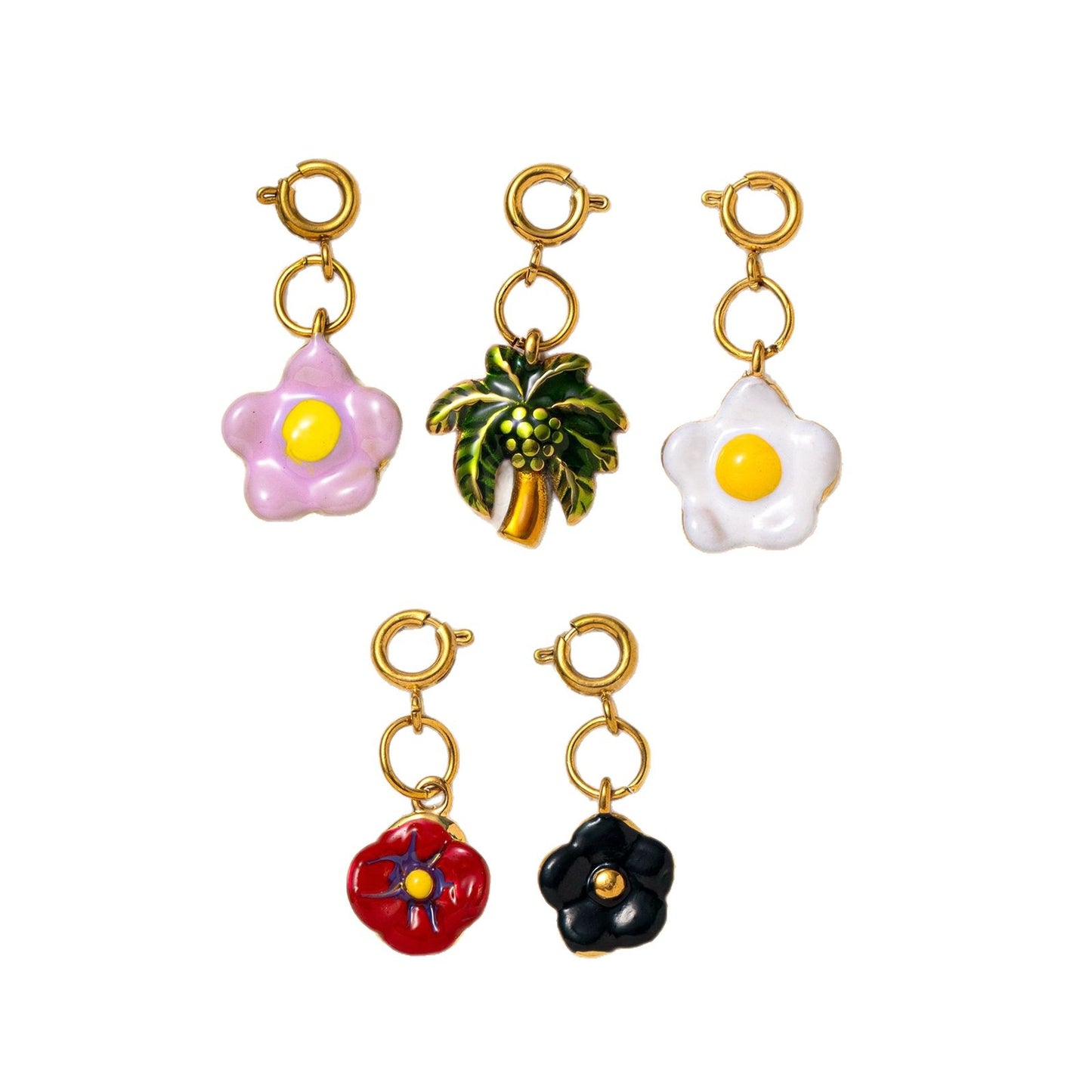 Vintage Floral Plant Stainless Steel PVD Gold Plated Pendant Charm Bar for Women