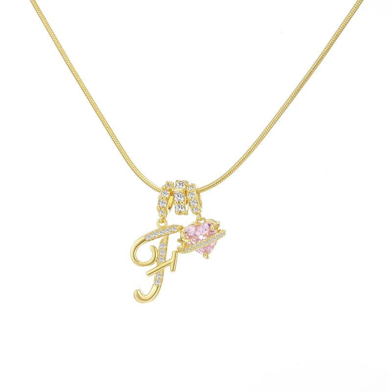 Sweet 22K Gold Plated Letter Titanium Steel Pendant Brass Cable Chain Necklace Unisex