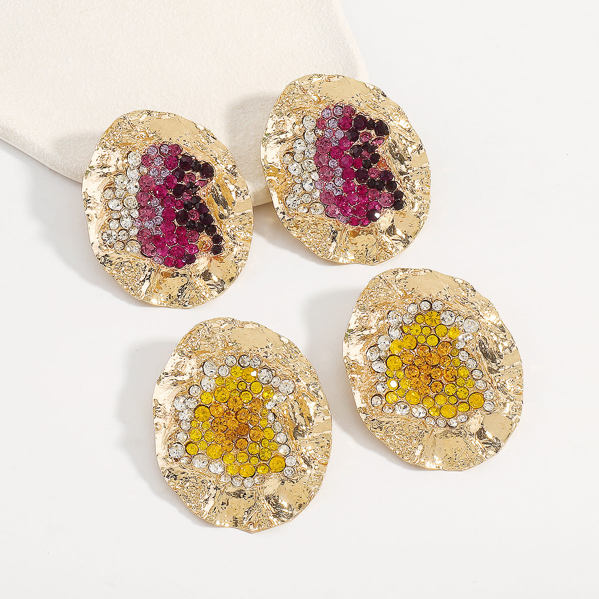 Vintage-Inspired Oversized Geometric Stud Earrings for Women with Alloy Base Rhinestone Inlay and Electroplated Finish