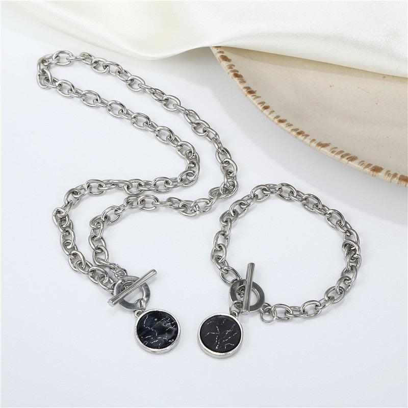 Bracciale con ciondolo a trama geometrica minimalista in marmo, in lega, realizzato a mano, stile bohémien, da donna