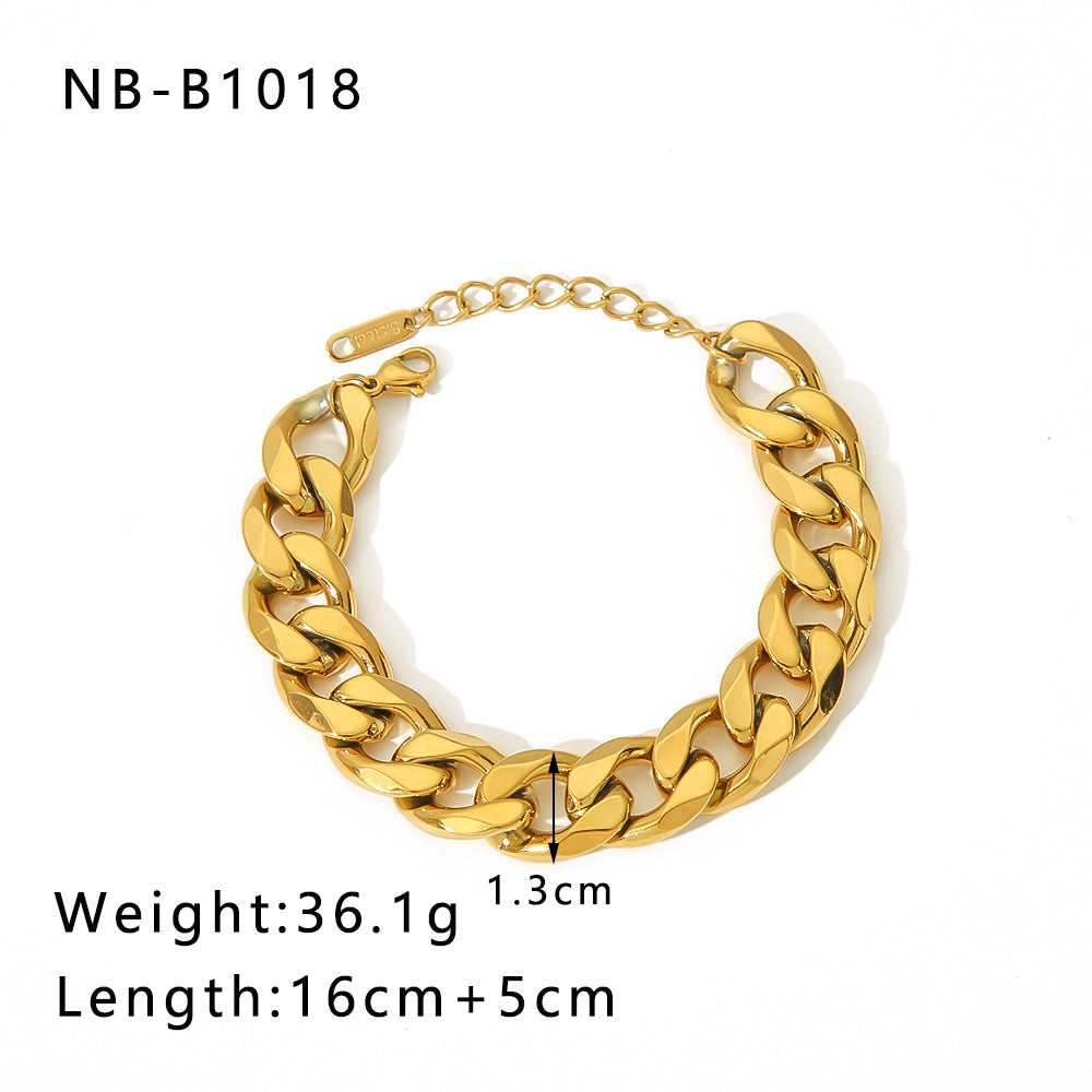 Punk Style Geometric Stainless Steel Bracelet with Thick Chain Design and 24K Gold Plated Finish