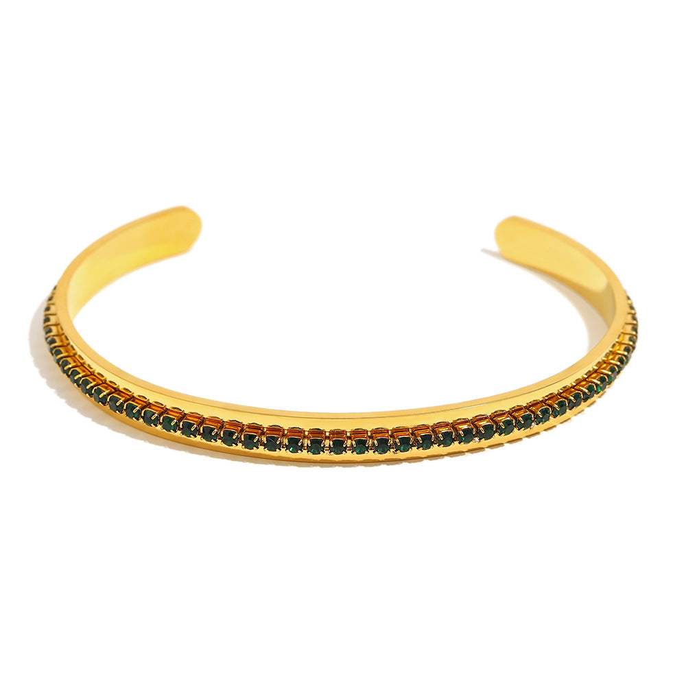 Bracciale Minimalista Geometrico in Acciaio Inossidabile con Placcatura in Oro 18K e Intarsi di Strass Completi