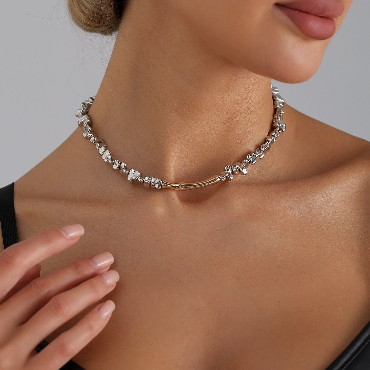 Irregular Geometric Plated Alloy Beaded Necklace Set for Women