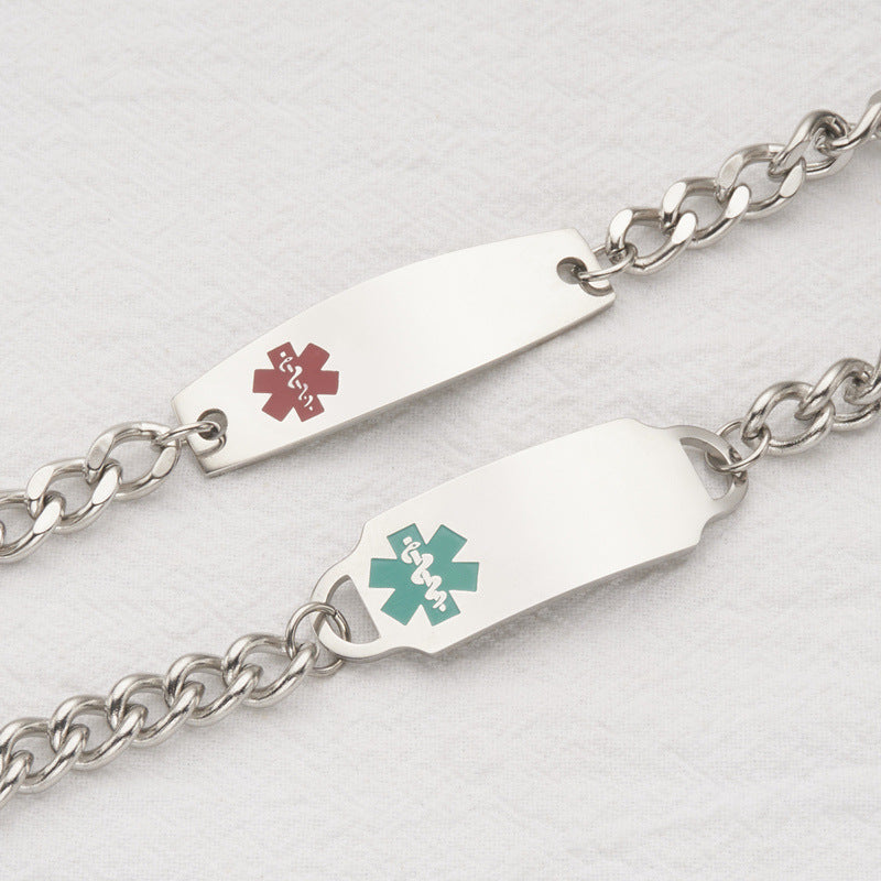 Elegante Pulsera de Barra con Colgante ID Médico de Acero Inoxidable con Goteo de Aceite Geométrico Unisex