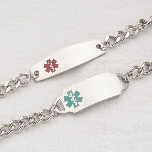 Elegante Pulsera de Barra con Colgante ID Médico de Acero Inoxidable con Goteo de Aceite Geométrico Unisex