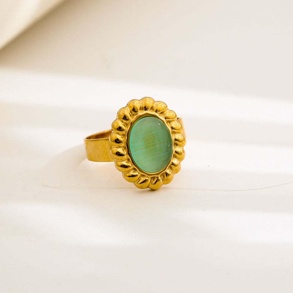 Anello Minimalista Rotondo da Donna in Acciaio al Titanio con Finitura Smaltata e Placcatura in Oro 18K