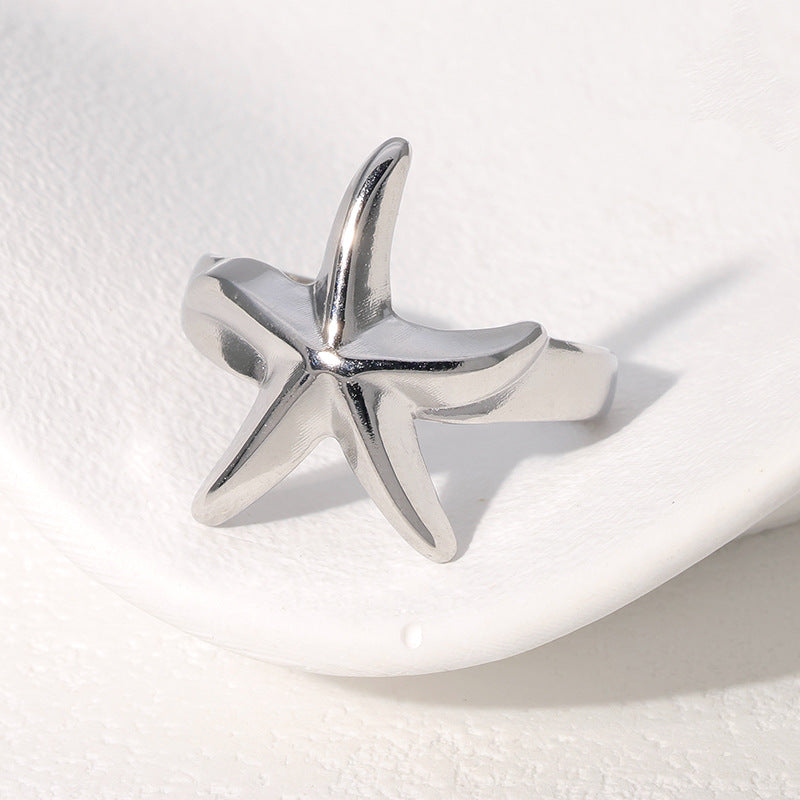 Minimalist Star-Shaped Stainless Steel Gold-Plated Adjustable Ring for Women with Luxe Finish