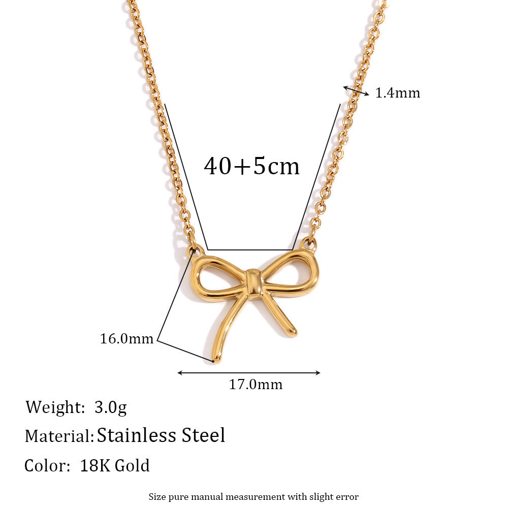 Minimalist Fashion Stainless Steel Plated 18K Gold Freshwater Pearl Necklace with Mini Heart and Bow Pendant