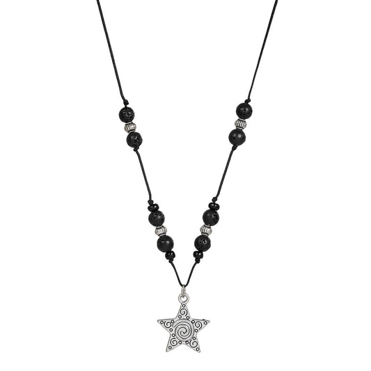 Hip-hop Geometric Star Alloy Pendant Necklace with Stone Inlay on Cable Chain for Unisex