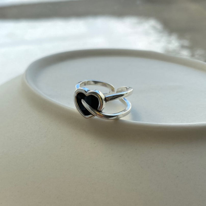 Anello a cuore geometrico placcato in argento sterling 925, stile minimalista vintage