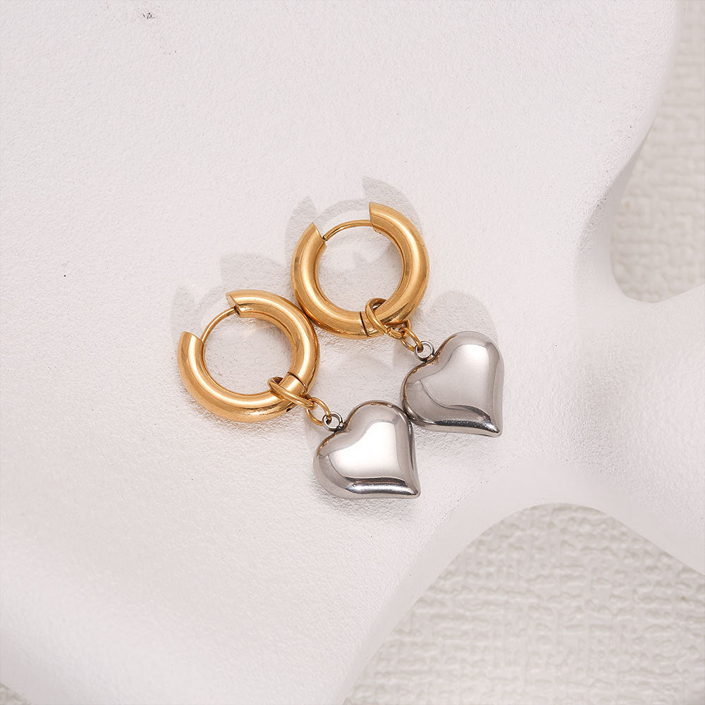 Orecchini a perno con cuore in acciaio inossidabile minimalista con finitura placcata per donna, pendenti staccabili di lusso leggeri