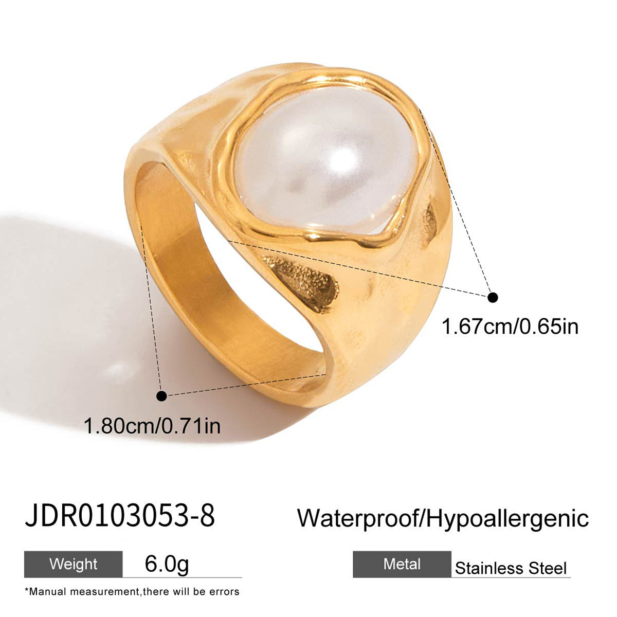 Anillo de Acero de Titanio Geométrico con Incrustación tipo Perla, Chapado para Mujer, Joyería de Moda Resistente al Deslustre