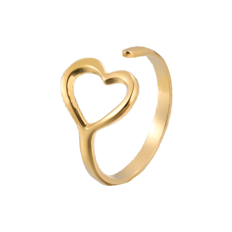 Anello regolabile dolce e minimalista a forma di cuore in acciaio inossidabile con finitura placcata per donna