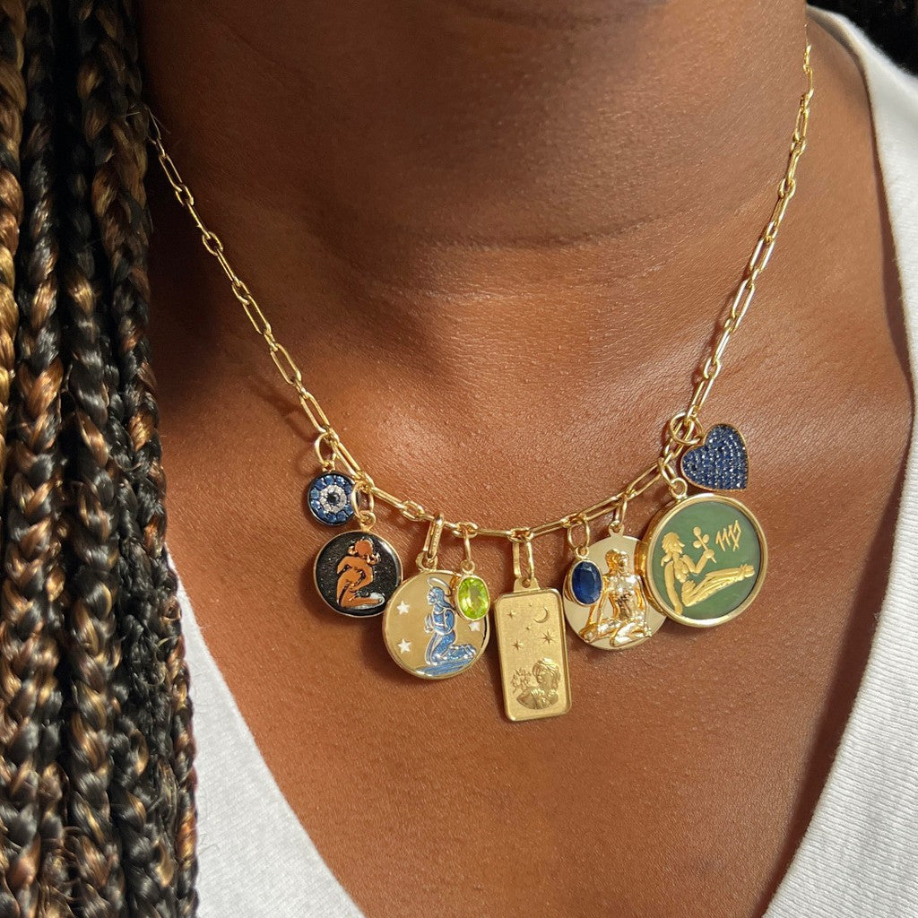 Vintage Geometric Stainless Steel 18K Gold PVD Plated DIY Charm Bar Necklace with 12 Birthstones