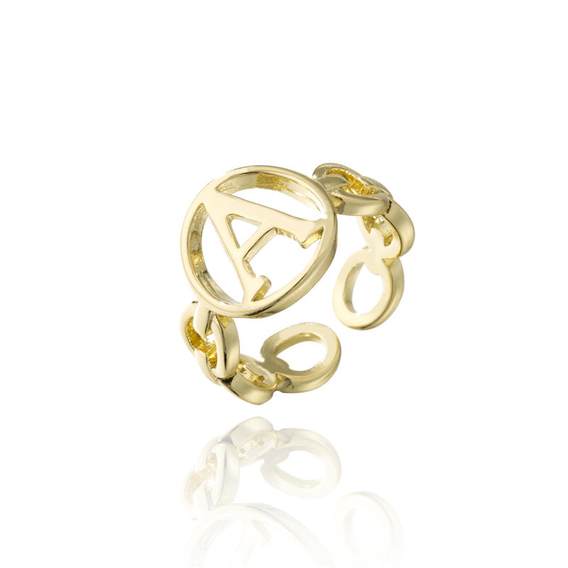 18K Gold Plated Brass Letter Open Ring for Women