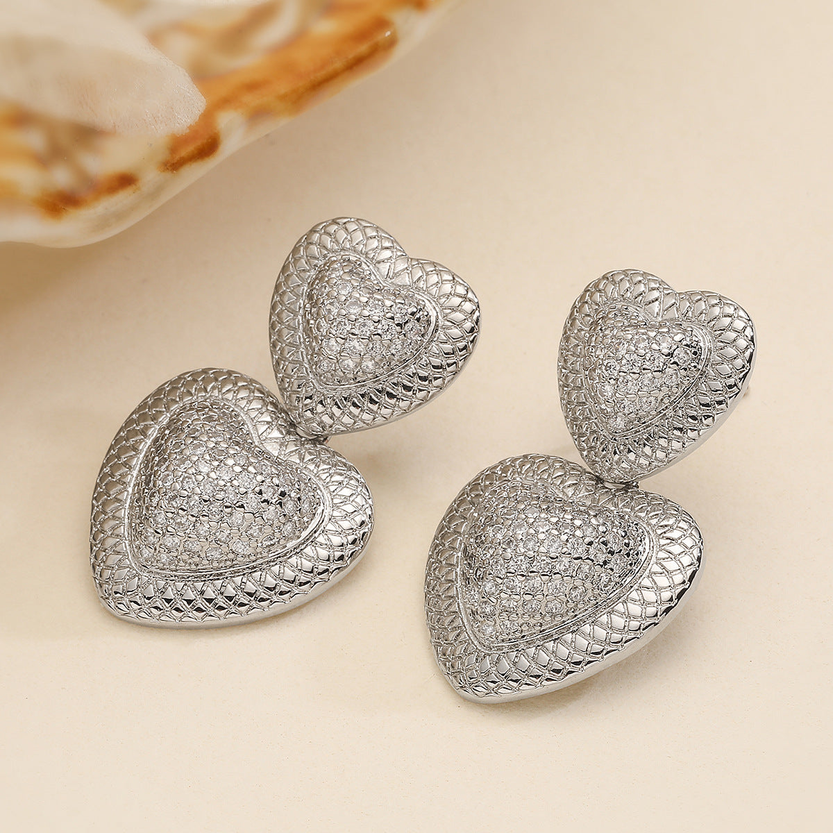 Minimalist Heart-Shaped Copper Earrings with 18K Gold Plating and Zircon Accents for Women