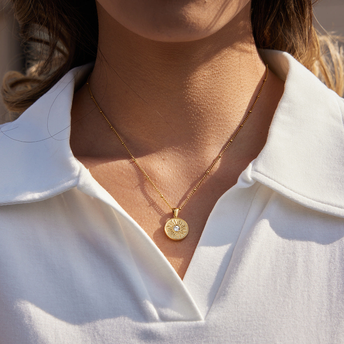 Minimalist 18K Gold Plated Geometric Star Moon Stainless Steel Necklace for Women