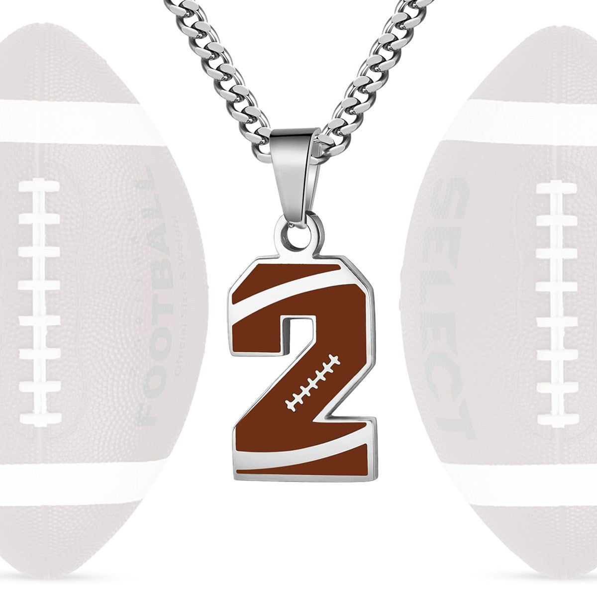 Motivational Football Number Pendant Necklace for Men in Stainless Steel with Polished Finish and Letter/Number Design