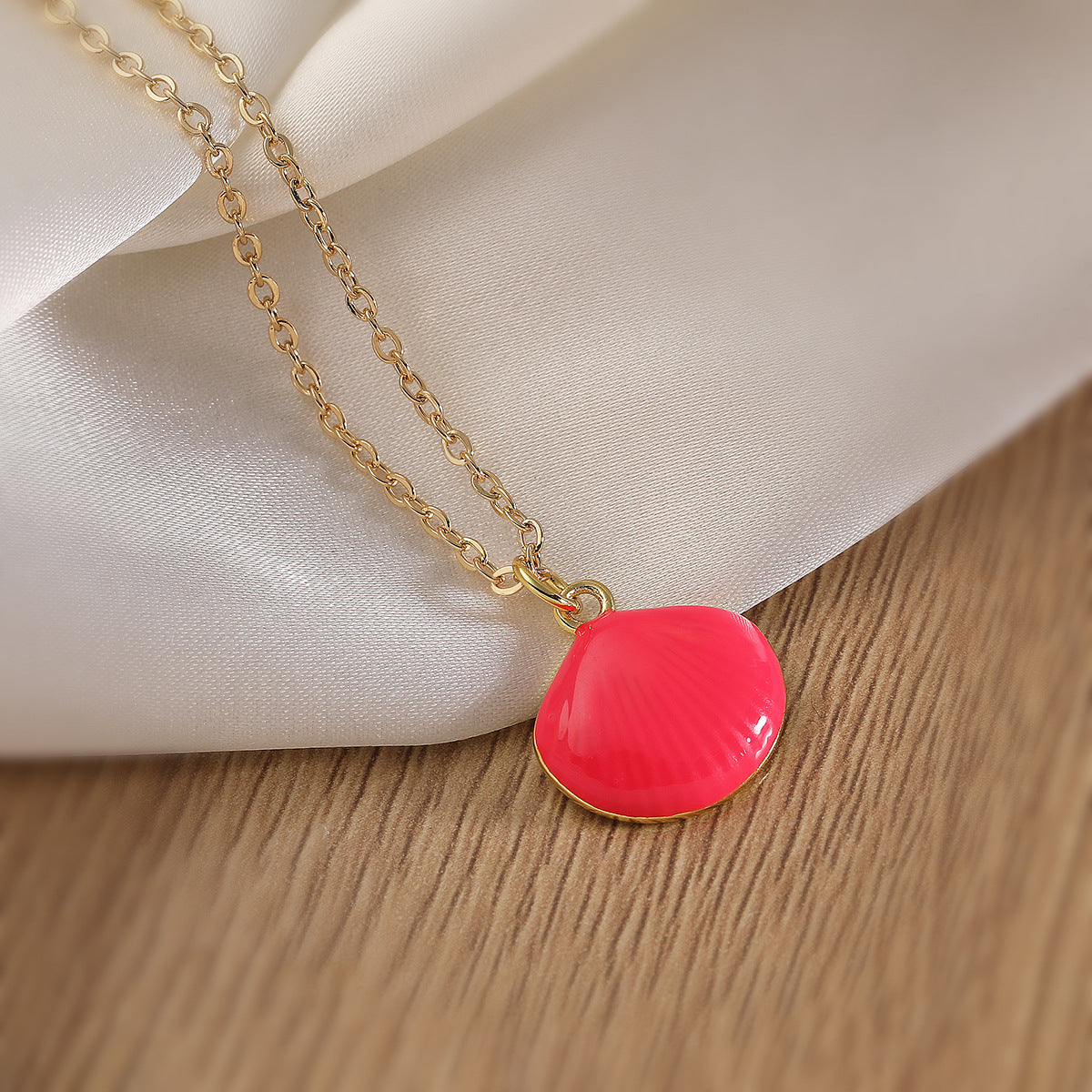 Minimalist Irregular Geometric Shell Pendant Necklace for Women with Copper Base and 18K Gold Plating and Enamel Finish