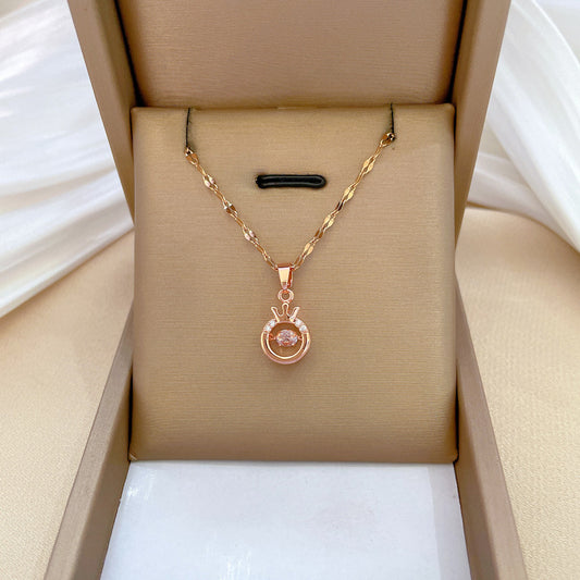 Elegant Crown-Shaped Pendant Necklace for Women and Men with Stainless Steel Chain and Rhinestone Inlay