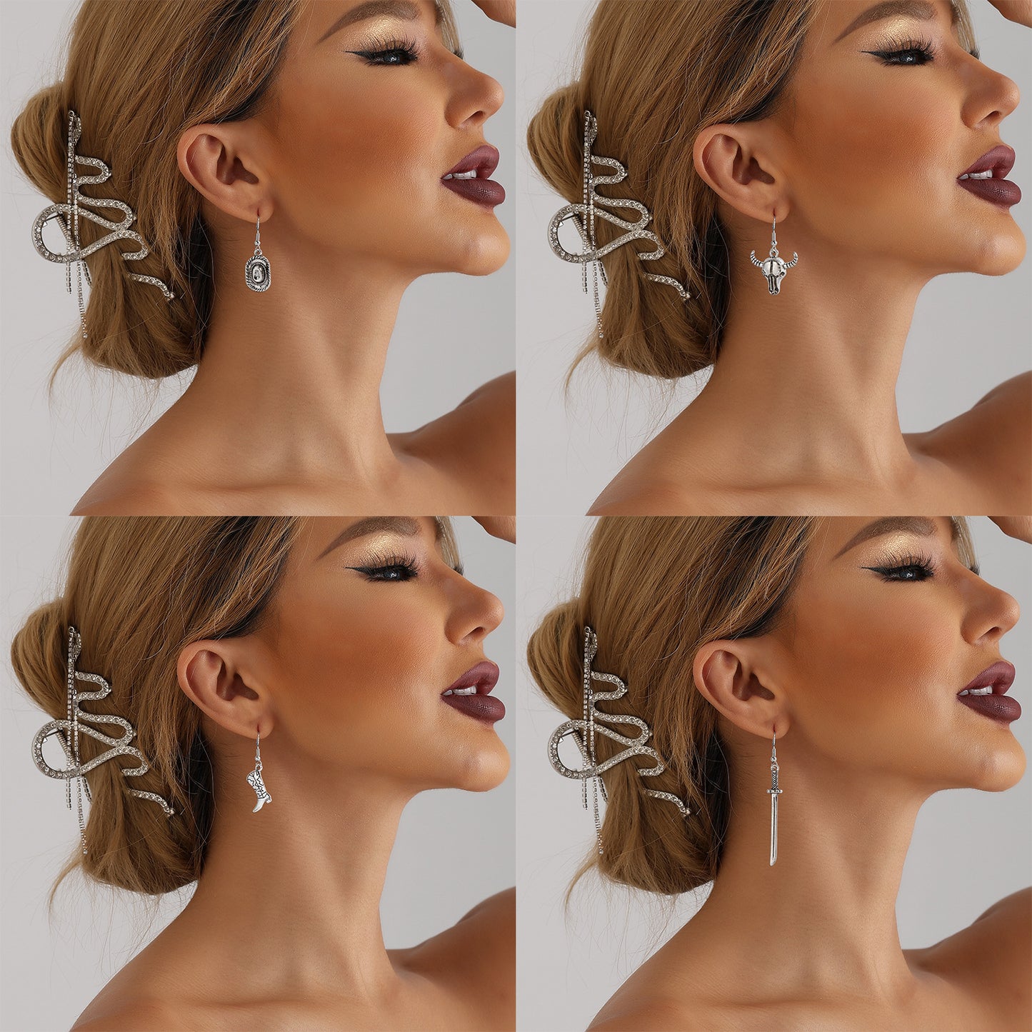 Pendientes de aro de metal geométricos estilo Punk Western con borlas y colgante de cactus para mujer