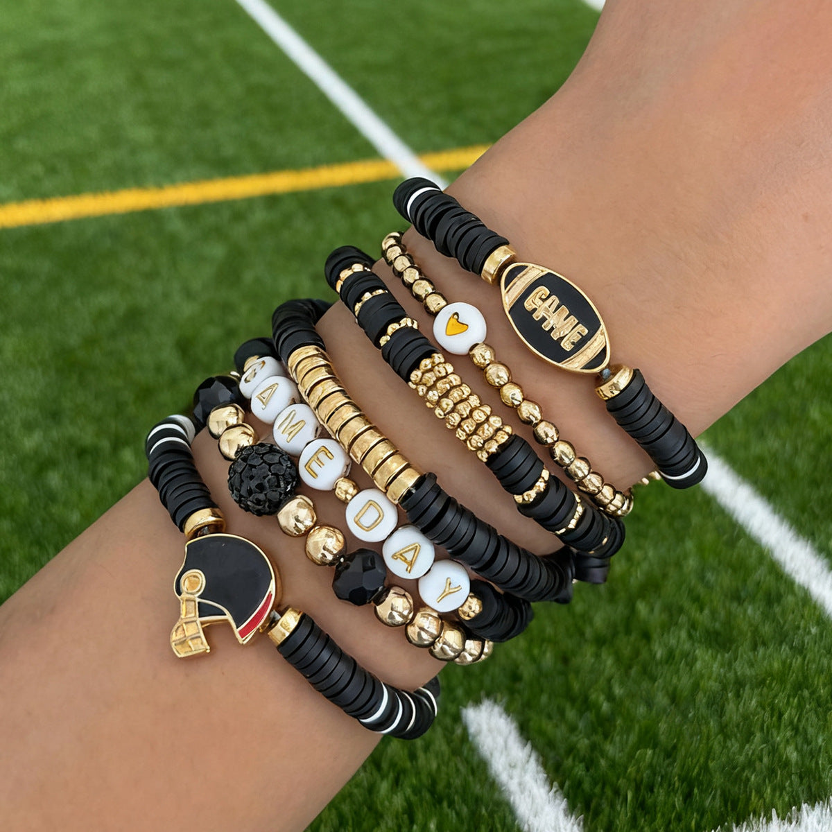 Irregular Resin Beaded Crystal Bracelet with Letter Charms for Women