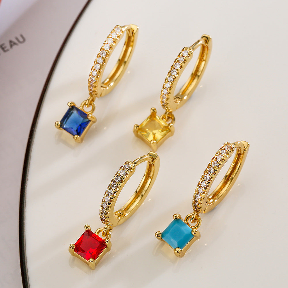 Minimalist Geometric Cubic Zirconia Earrings for Women in Copper with Fashionable Office-Ready Design