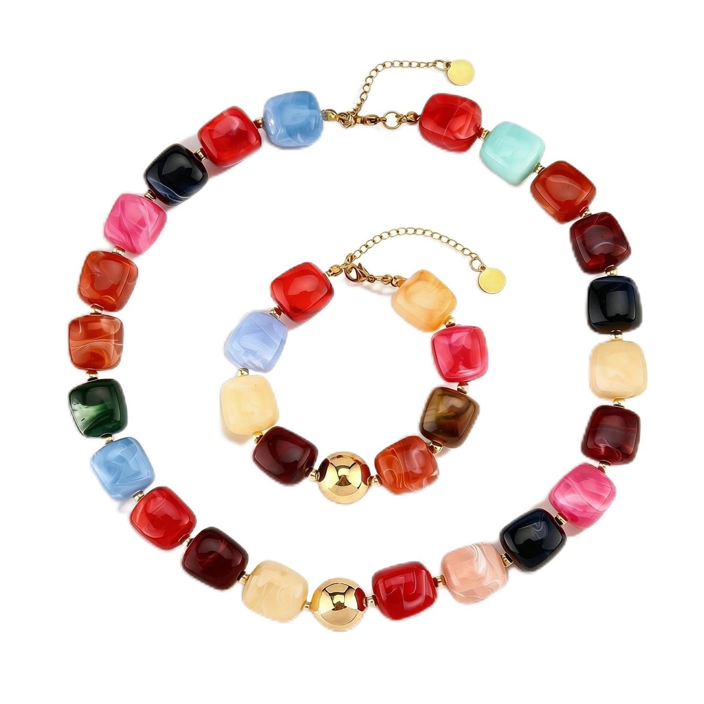 Bohemian Casual Geometric Round Resin Acrylic Pendant Necklace for Women