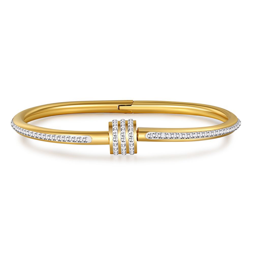 Geometric Round Rhinestone Inlaid Titanium Steel Plated Bracelet for Unisex