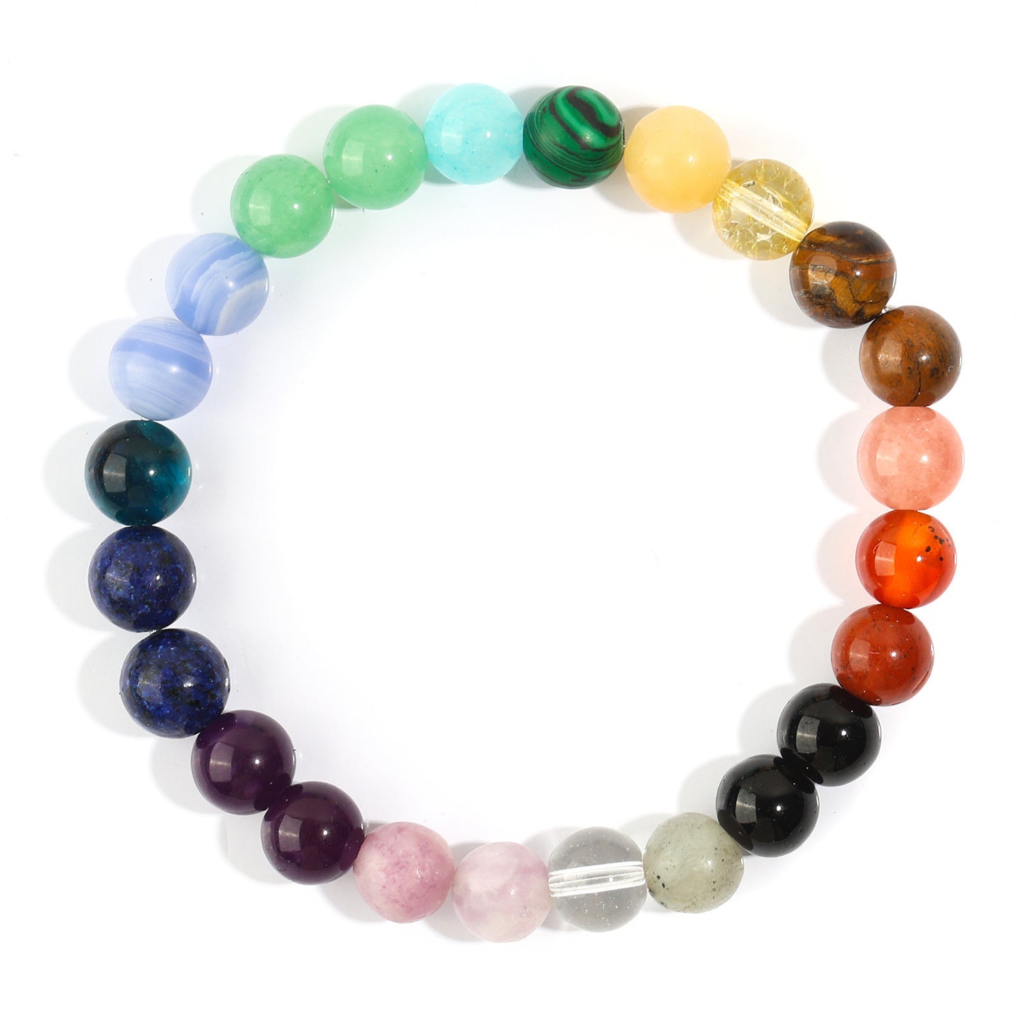 Minimalist Natural Agate and White Turquoise Crystal Beaded Bracelet 8mm Geometric Pattern Unisex Stretch Cord Handmade Jewelry