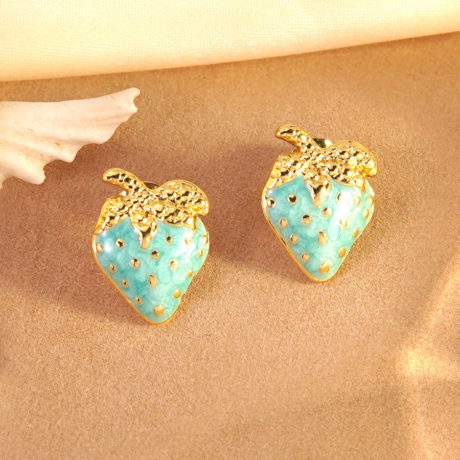 Sweet Drip Oil Stainless Steel Strawberry Earrings