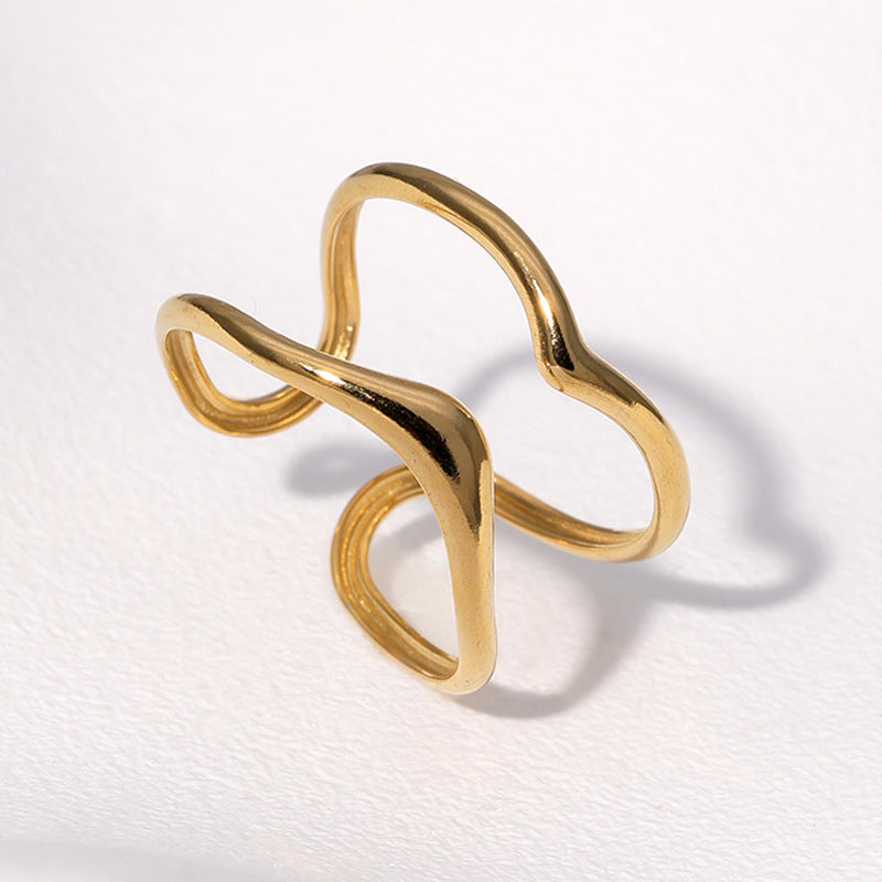 Anello Aperto Regolabile da Donna in Acciaio Inossidabile Geometrico Minimalista Placcato Oro