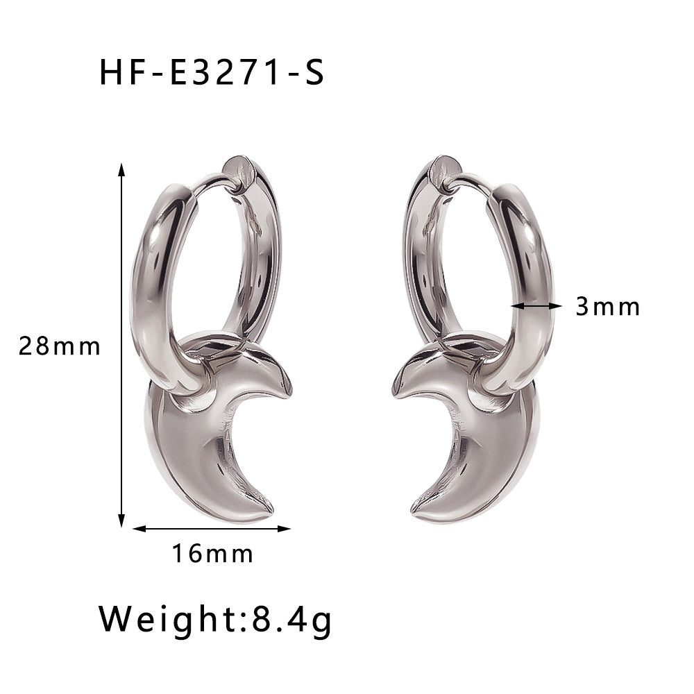 Ins Style Heart Shaped 18K Gold Plated Titanium Steel Statement Earrings with Geometric and Irregular Circle Design