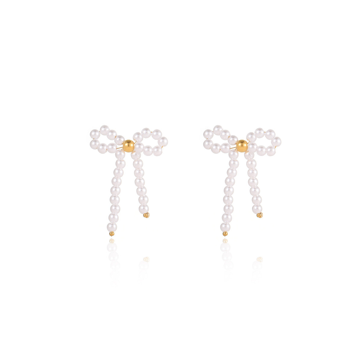 Orecchini a perno da donna in acciaio inossidabile vintage francese, minimalisti, con fiocco e perle