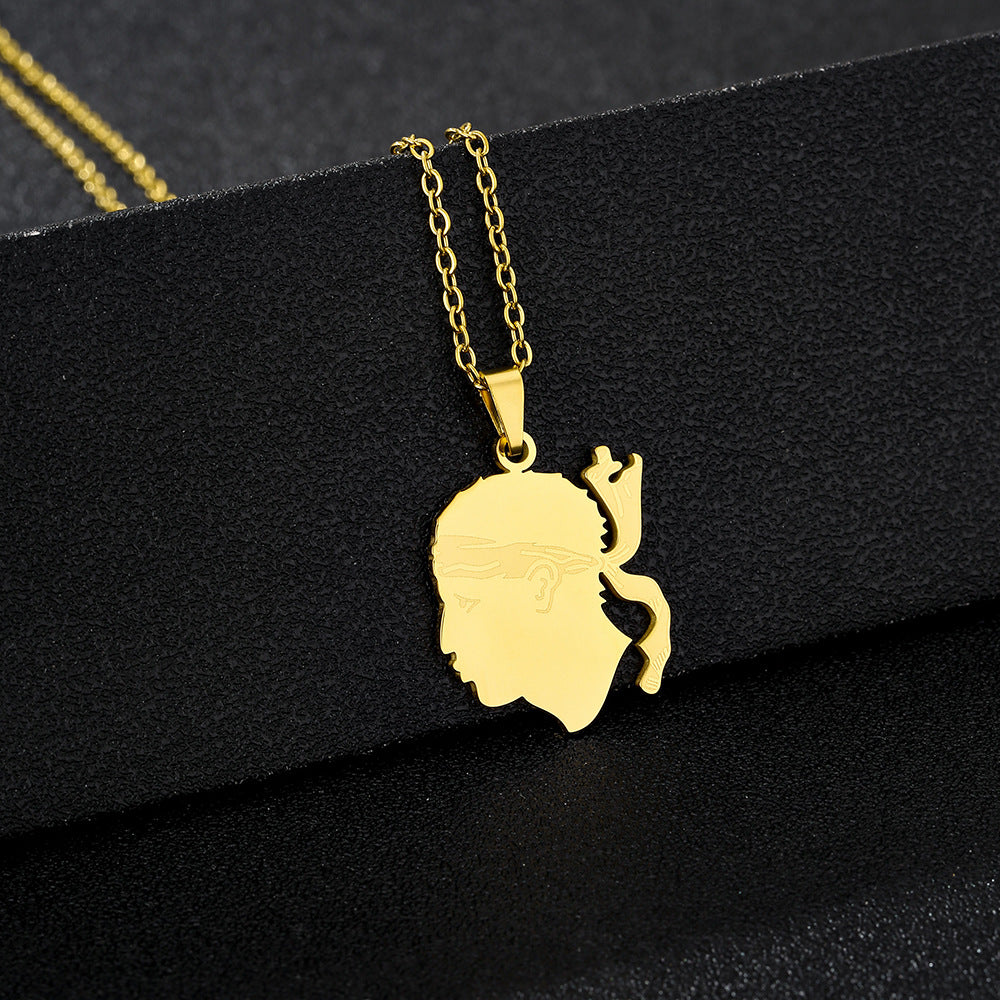 Collar con colgante de emblema geométrico de la región de Córcega en acero inoxidable con acabado chapado para uso casual unisex