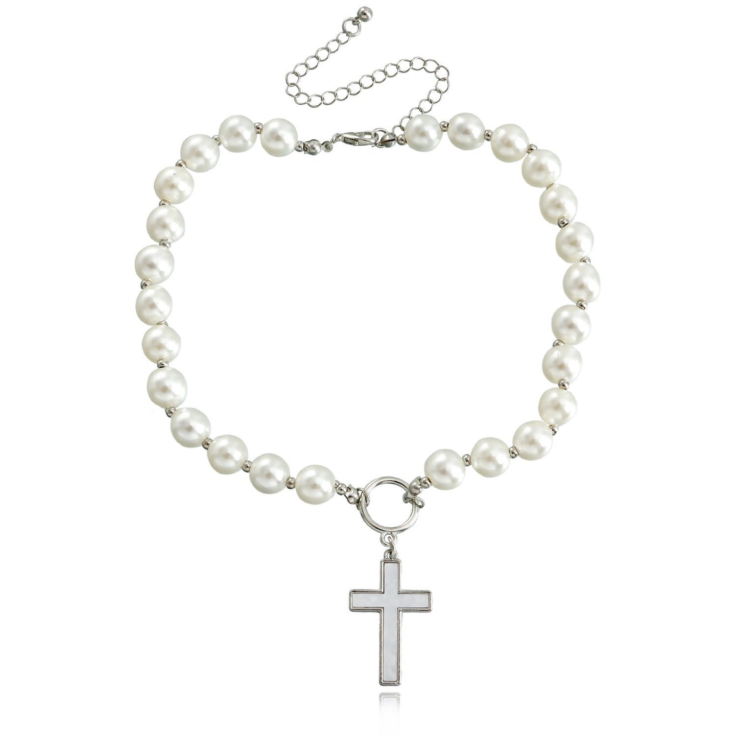 Punk Style Geometric Mother-of-Pearl Pendant Necklace for Women Alloy Chain with Plating Finish