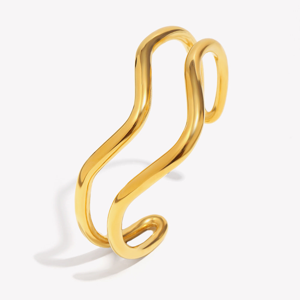 Minimalist Twisted Line Stainless Steel Bracelet for Women with 18K Gold Plating