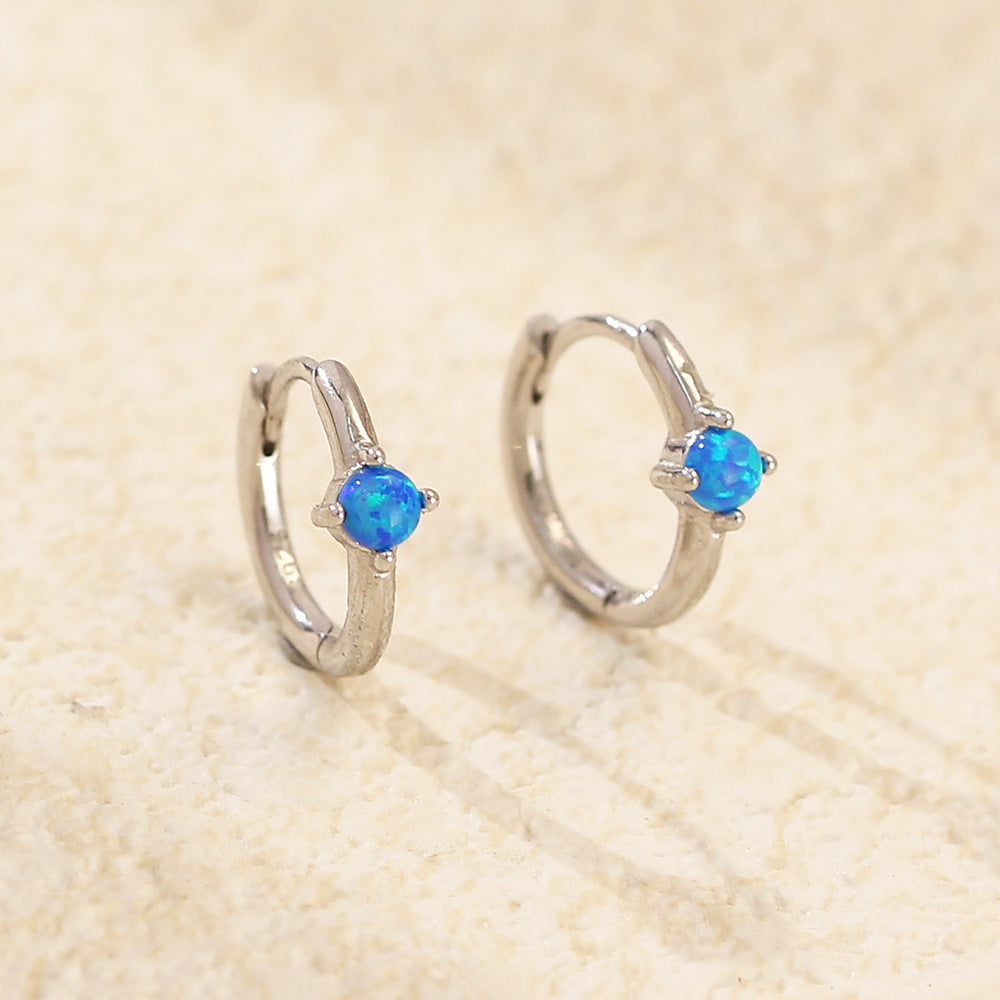 Pendientes minimalistas de plata de ley S925 con incrustaciones de ópalo y diseño geométrico para mujer