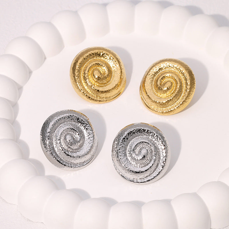Orecchini a spirale geometrici minimalisti da donna in acciaio inossidabile placcato oro con design a linee pulite