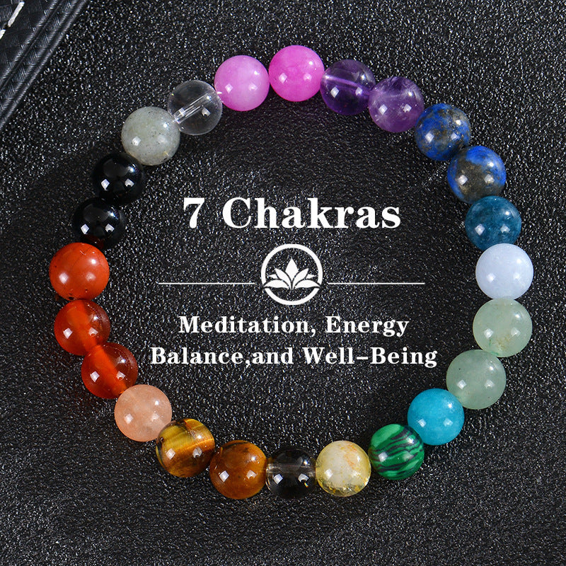 Bohemian 7 Chakras Tiger Eye Agate Crystal Beaded Bracelet Unisex Geometric Round Yoga Jewelry