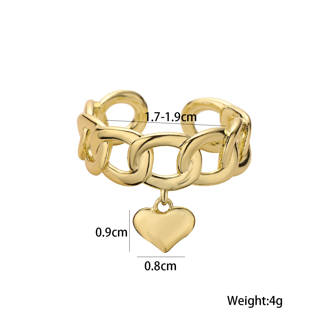 Anello in Rame a Cuore Geometrico con Placcatura in Oro 18K per Donna, Anello Fascia Aperta Minimalista Ispirato al Vintage