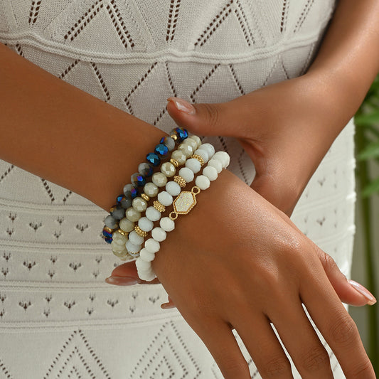 Pulsera de cuentas de cristal geométrica para mujer con incrustaciones de diamantes de imitación, diseño en forma de diamante, accesorio de uso diario moderno y versátil