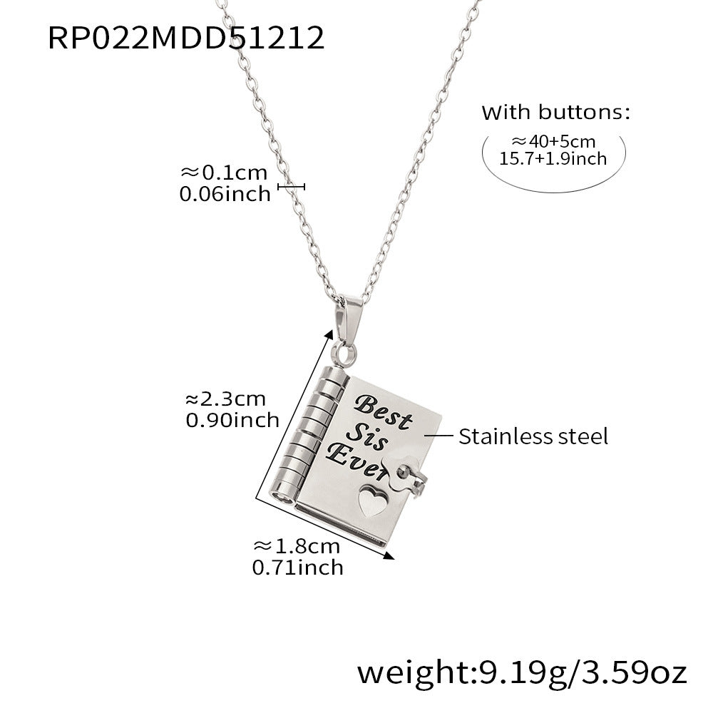 Minimalist 18K Gold Plated Geometric Book Pendant Stainless Steel Necklace for Women
