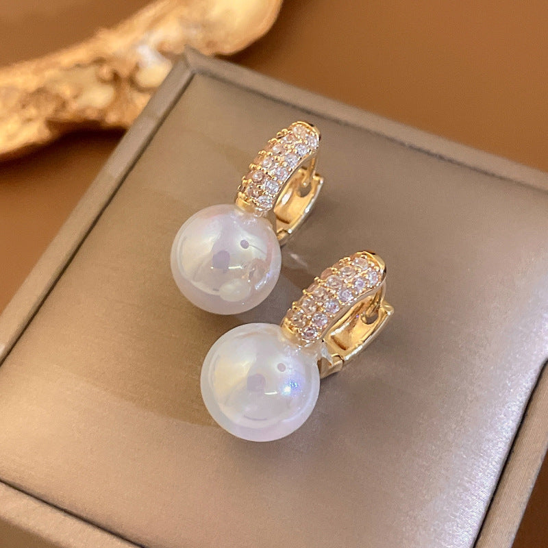 Minimalist Geometric Drop Earrings with Zircon and Pearl Accents in Gold-Plated Copper and 925 Sterling Silver Posts