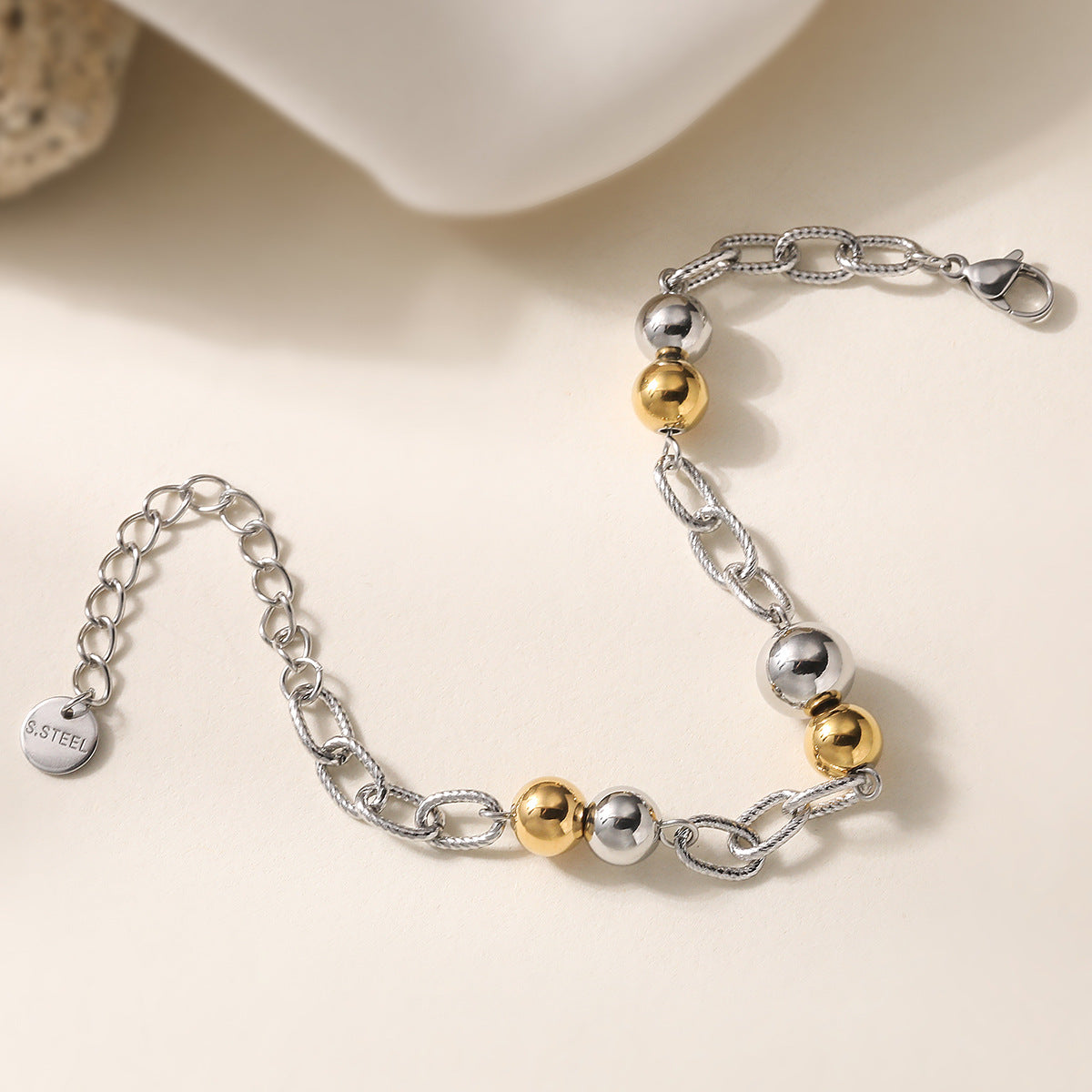 Fashion Color Block Round Geometric Stainless Steel Plated Bracelet for Women