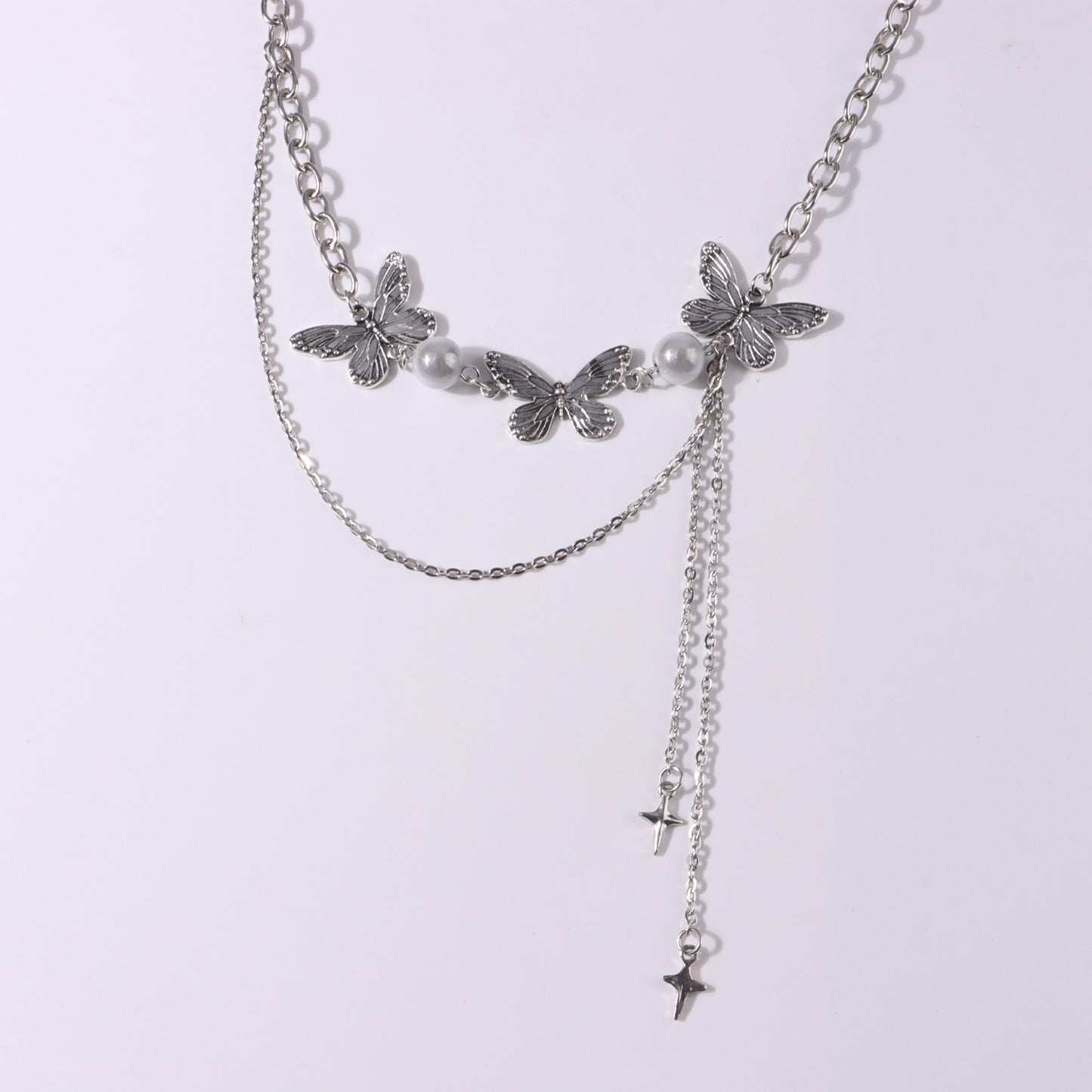 Glow-in-the-Dark Pearl Butterfly Necklace for Women with Alloy Pendant and Plated Finish