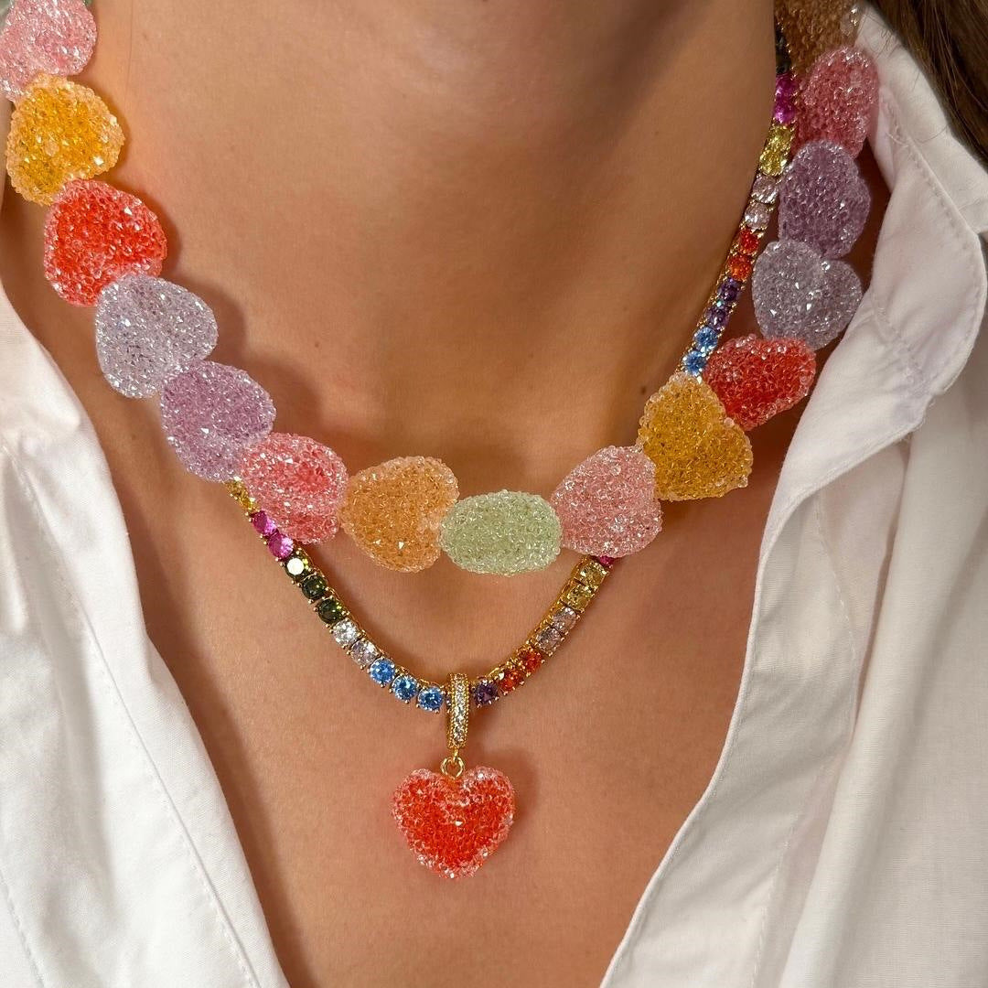Colorful Heart Resin Zinc Alloy Plated Bag Charm Accessory
